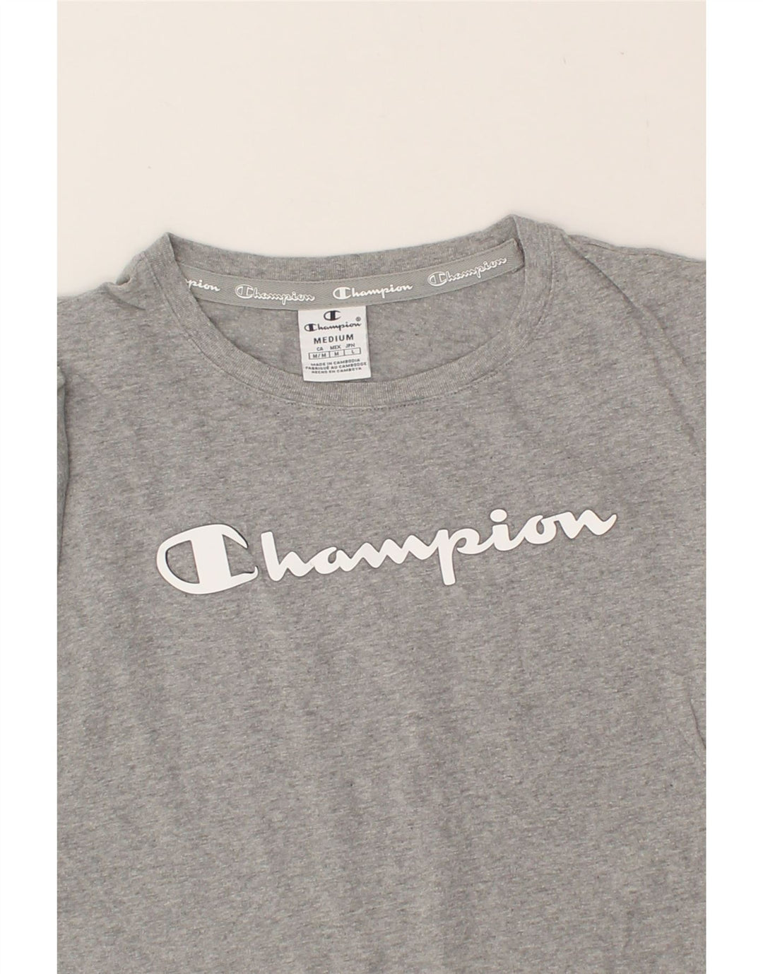 CHAMPION Womens Graphic T-Shirt Top UK 12 Medium Grey Vintage Champion and Second-Hand Champion from Messina Hembry 