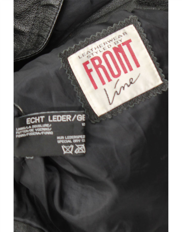 Front Line Veste de motard en cuir court pour femme UK 14 Grand cuir noir