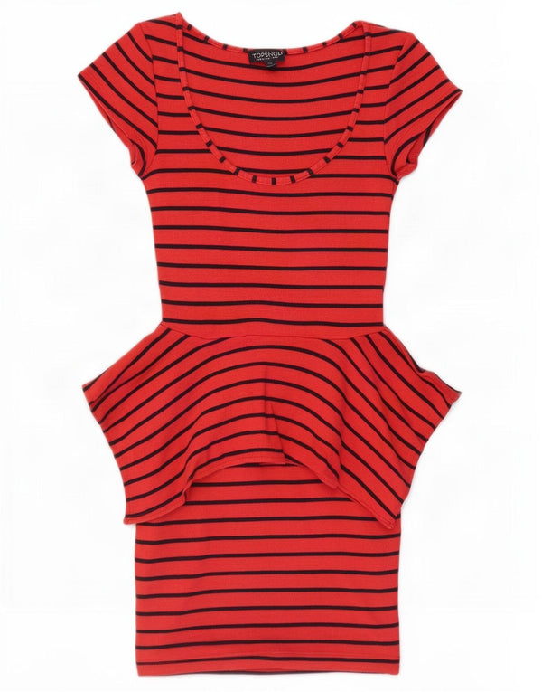 Topshop Robe Peplum Femme UK 8 Petit Coton Rayé Rouge