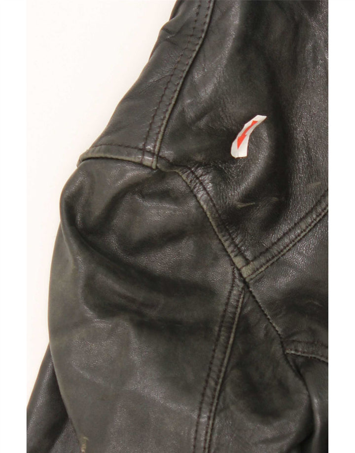 Massimo Dutti Veste de motard en cuir pour femme UK 10 Petit Noir