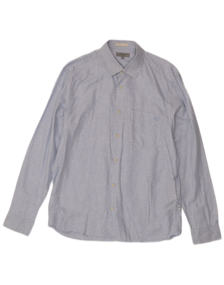 Ted Baker Chemise Homme Taille 4 Grand Lin Moucheté Bleu
