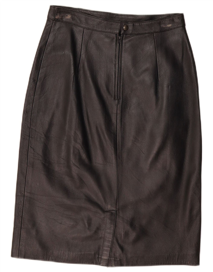 VINTAGE Jupe en cuir femme IT 44 Medium W28 Cuir noir