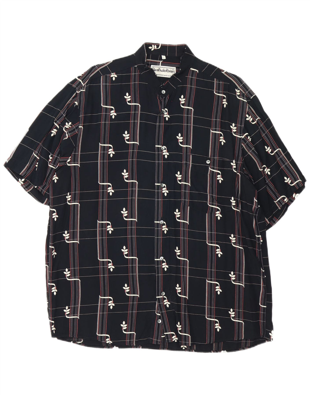 chemise à manches courtes vintage pour hommes grande viscose géométrique noire