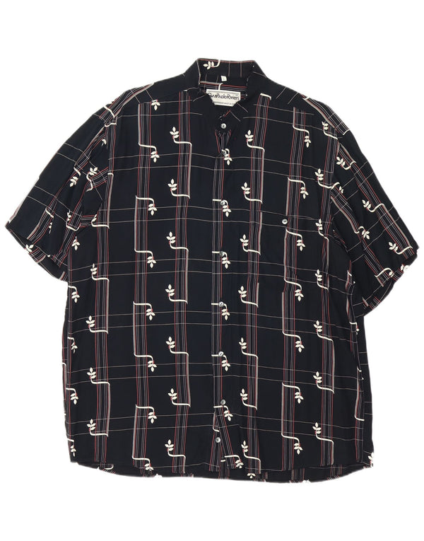 chemise à manches courtes vintage pour hommes grande viscose géométrique noire