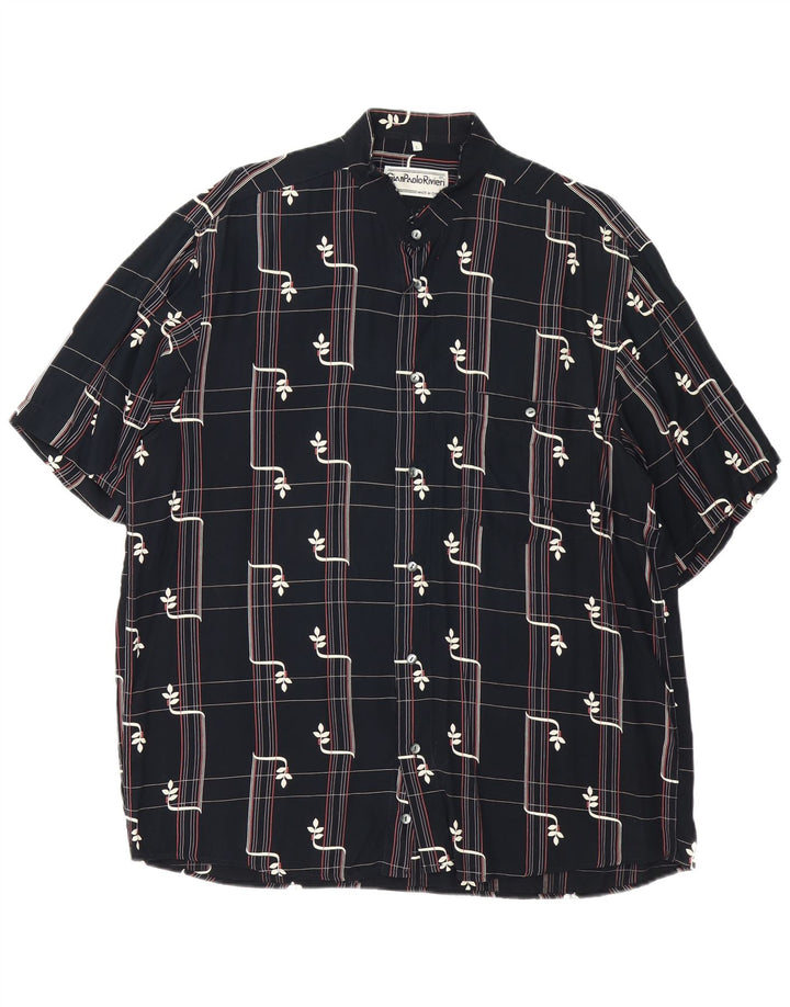 chemise à manches courtes vintage pour hommes grande viscose géométrique noire