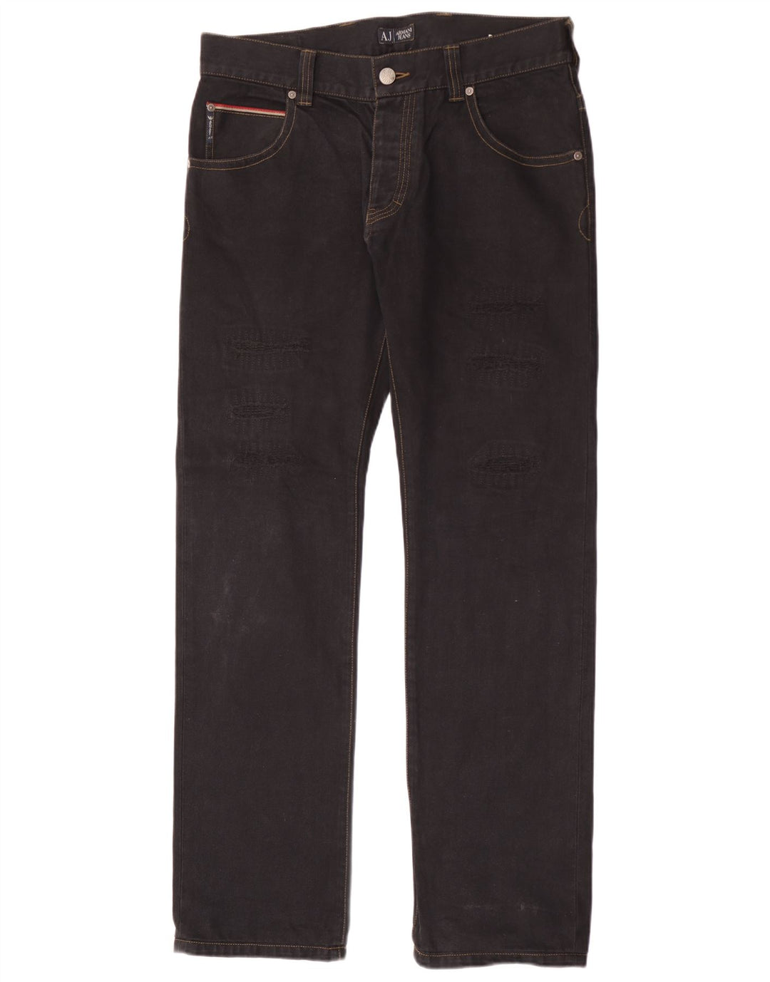 Armani Jeans droits en détresse pour hommes W34 L34 coton noir