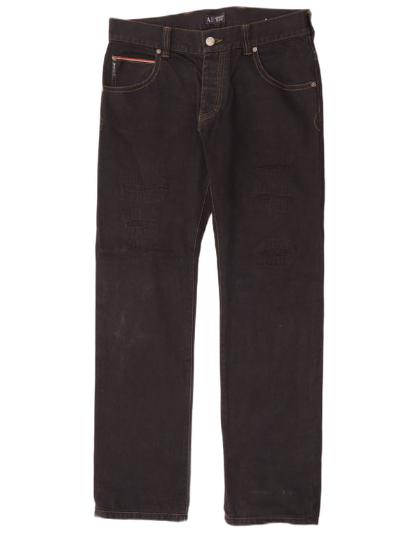 Armani Jeans droits en détresse pour hommes W34 L34 coton noir