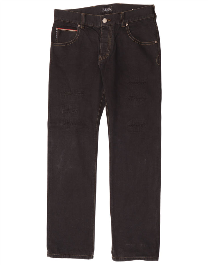 Armani Jeans droits en détresse pour hommes W34 L34 coton noir