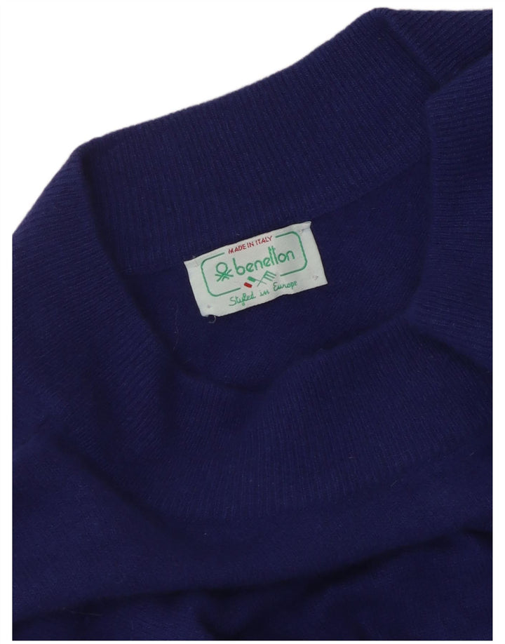 Benetton Pull court à col bateau pour femme UK 14 Bleu moyen géométrique