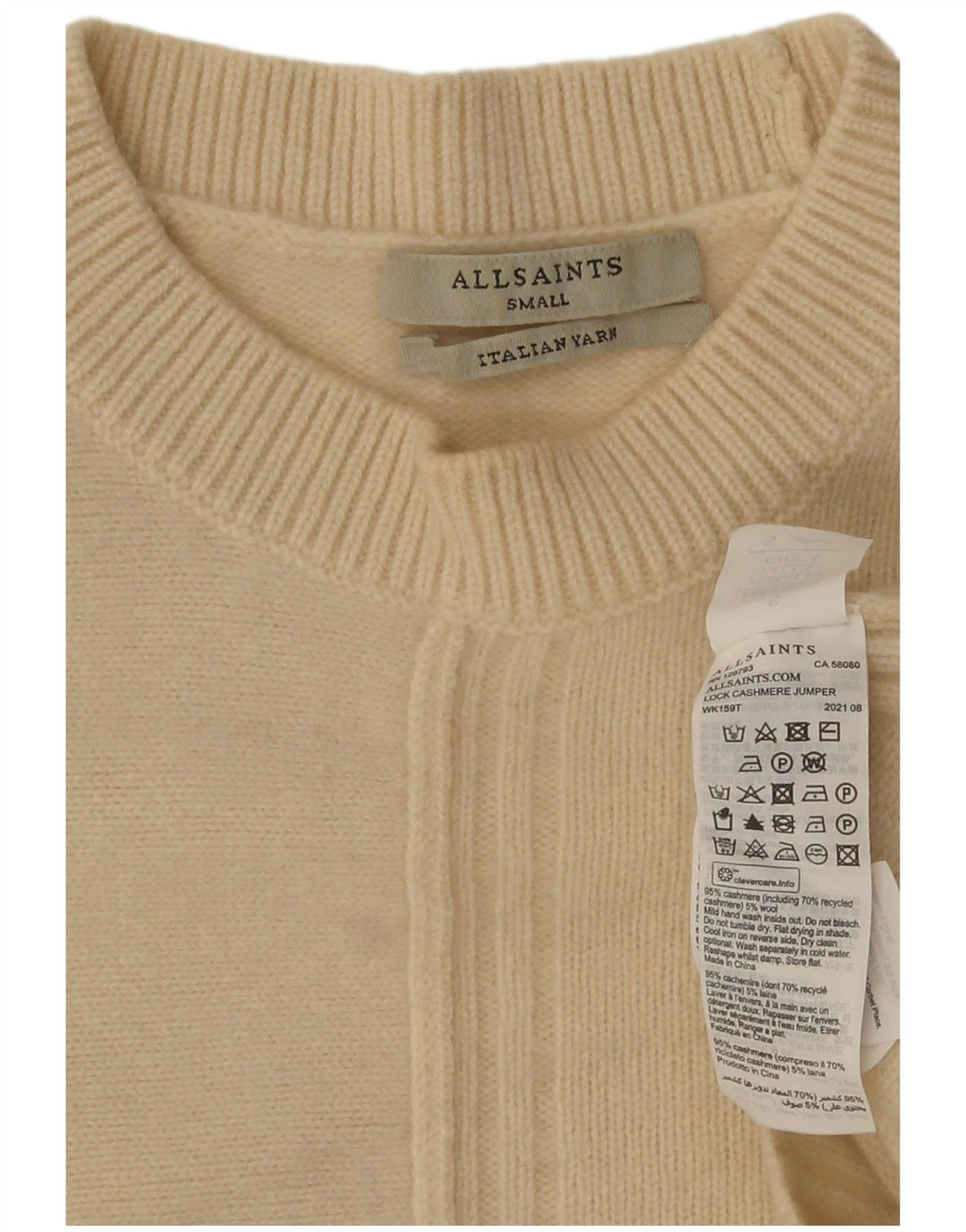 All Saints Pull à col rond chauve-souris pour femme UK 10 Small Blanc cassé