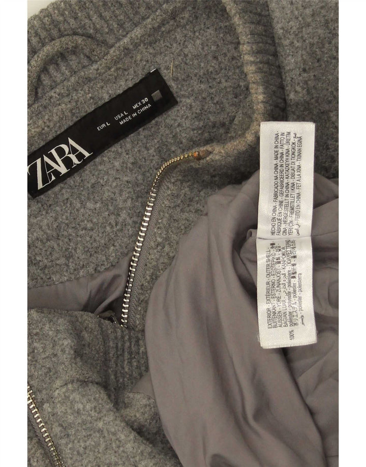 Zara Mens Bomber Jacket UK 40 Large Gris Moucheté Polyester