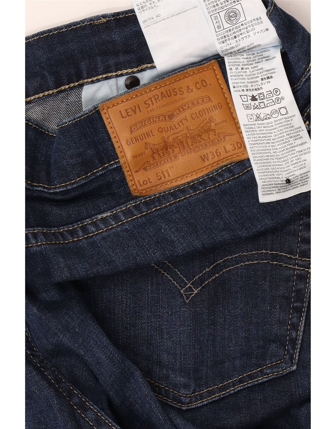 Levi's Jean Slim 511 Homme W36 L30 Bleu Marine Coton