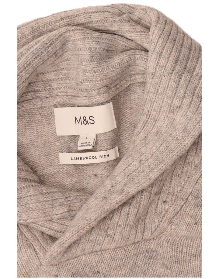 Marks & Spencer Pull à col châle pour homme en laine d'agneau mouchetée gris moyen