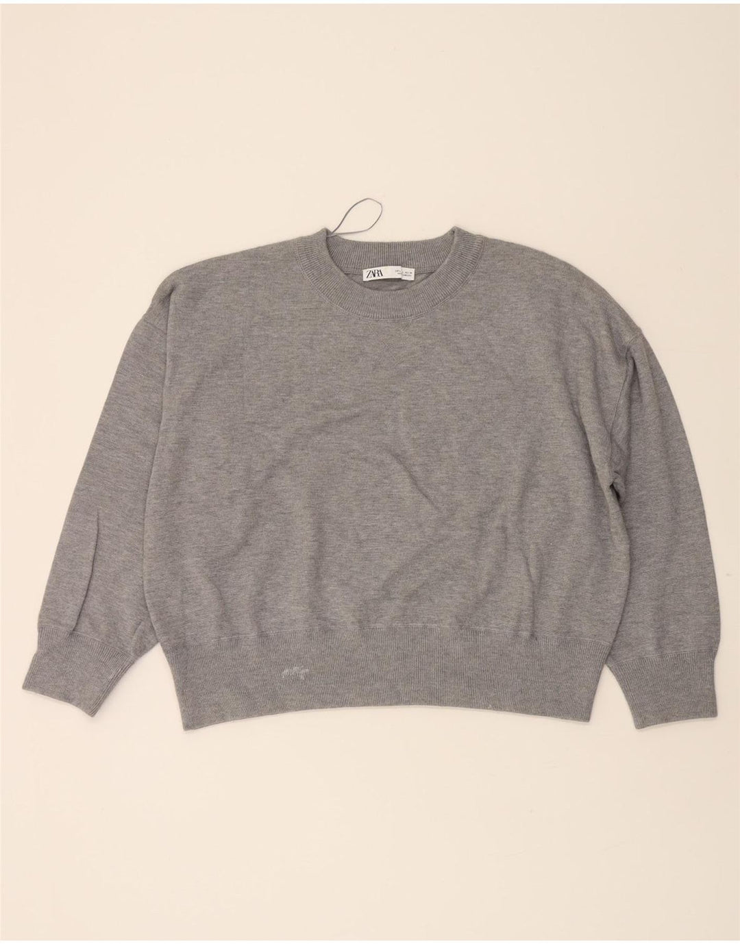 ZARA Womens Oversized Crew Neck Jumper Sweater UK 16 Large Grey Viscose Vintage Zara and Second-Hand Zara from Messina Hembry 
