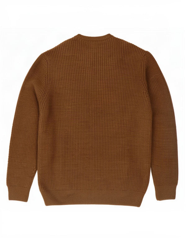 Zara Mens Crew Neck Jumper Sweater XL Brown Colourblock Acrylic