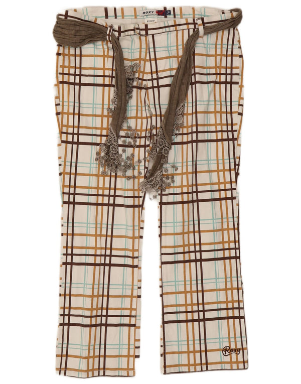 Roxy Pantalon Chino Droit Femme UK 16 Large W34 L26 Coton à Carreaux Blanc