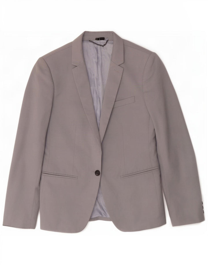 Topshop Veste Blazer 1 Bouton Femme UK 8 Petit Gris Polyester