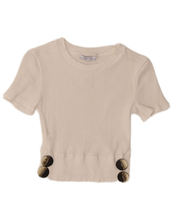 Zara Womens Crop Blouse Top UK 8 Petite Viscose Blanche