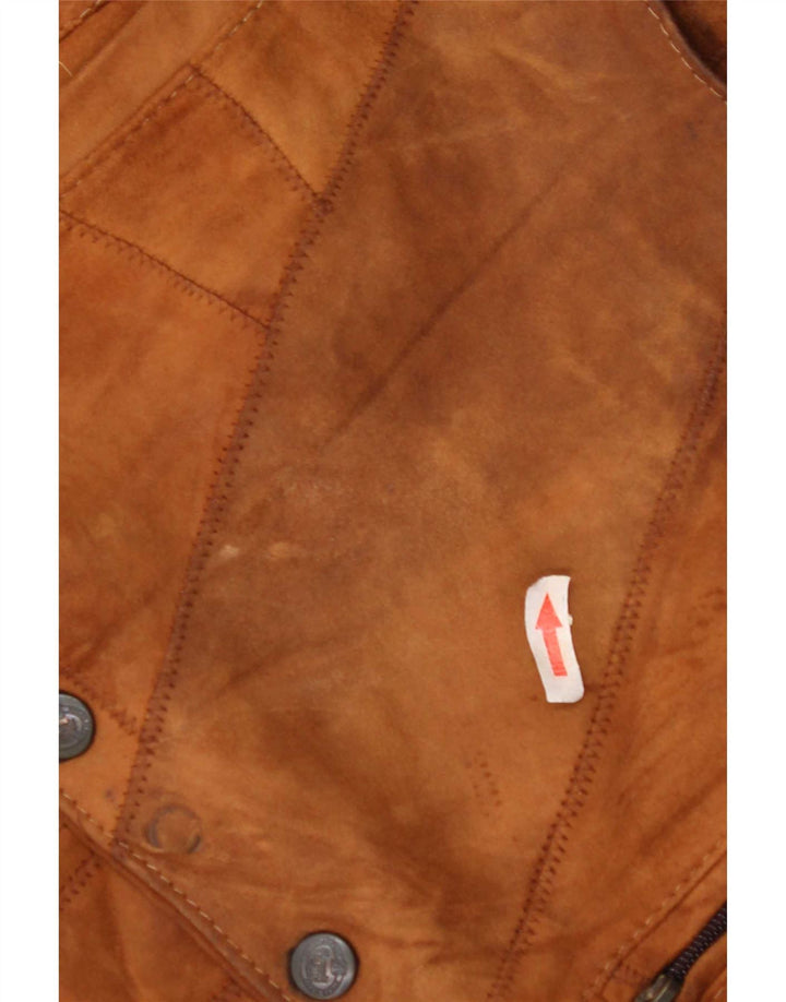 gilet en daim vintage pour hommes grand cuir patchwork marron