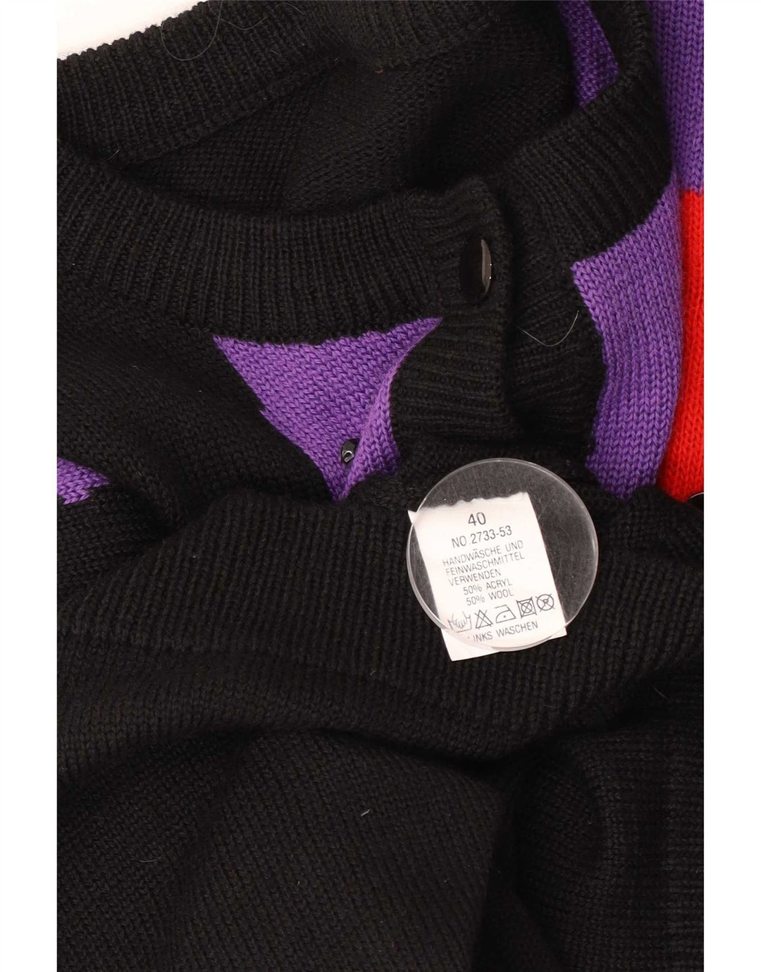 vintage Femme Longline Cardigan Pull EU 40 Medium Black Colourblock