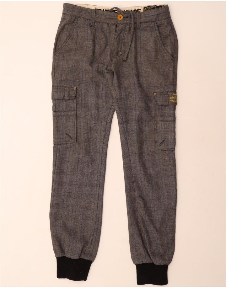 Frankie Garage Pantalon cargo de jogging pour homme W33 L34 Gris à carreaux Polyester