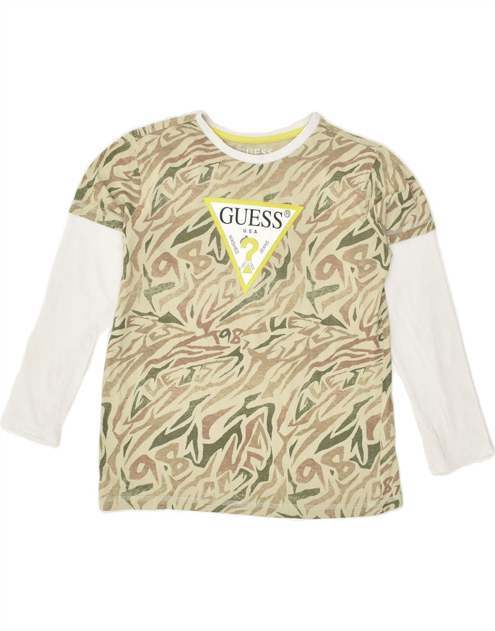 GUESS Girls Abstract Pattern Graphic Top Long Sleeve 7-8 Years Khaki | Vintage Guess | Thrift | Second-Hand Guess | Used Clothing | Messina Hembry 