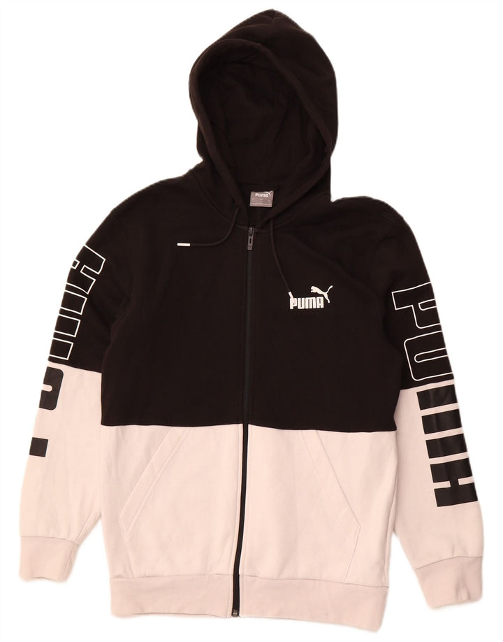 PUMA Sweat à capuche graphique zippé pour homme, petit, en coton color block, noir