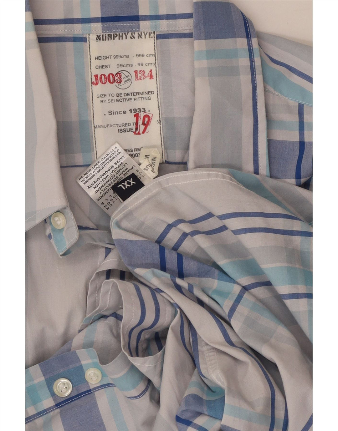 MURPHY & NYE Mens Short Sleeve Shirt 2XL Blue Plaid Cotton