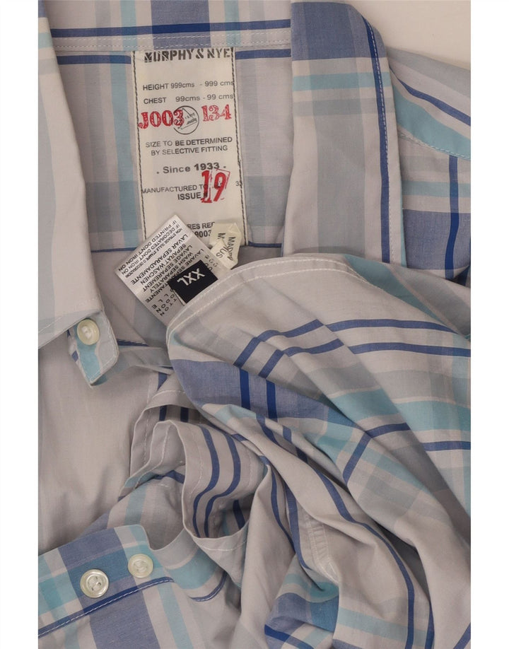 MURPHY & NYE Mens Short Sleeve Shirt 2XL Blue Plaid Cotton