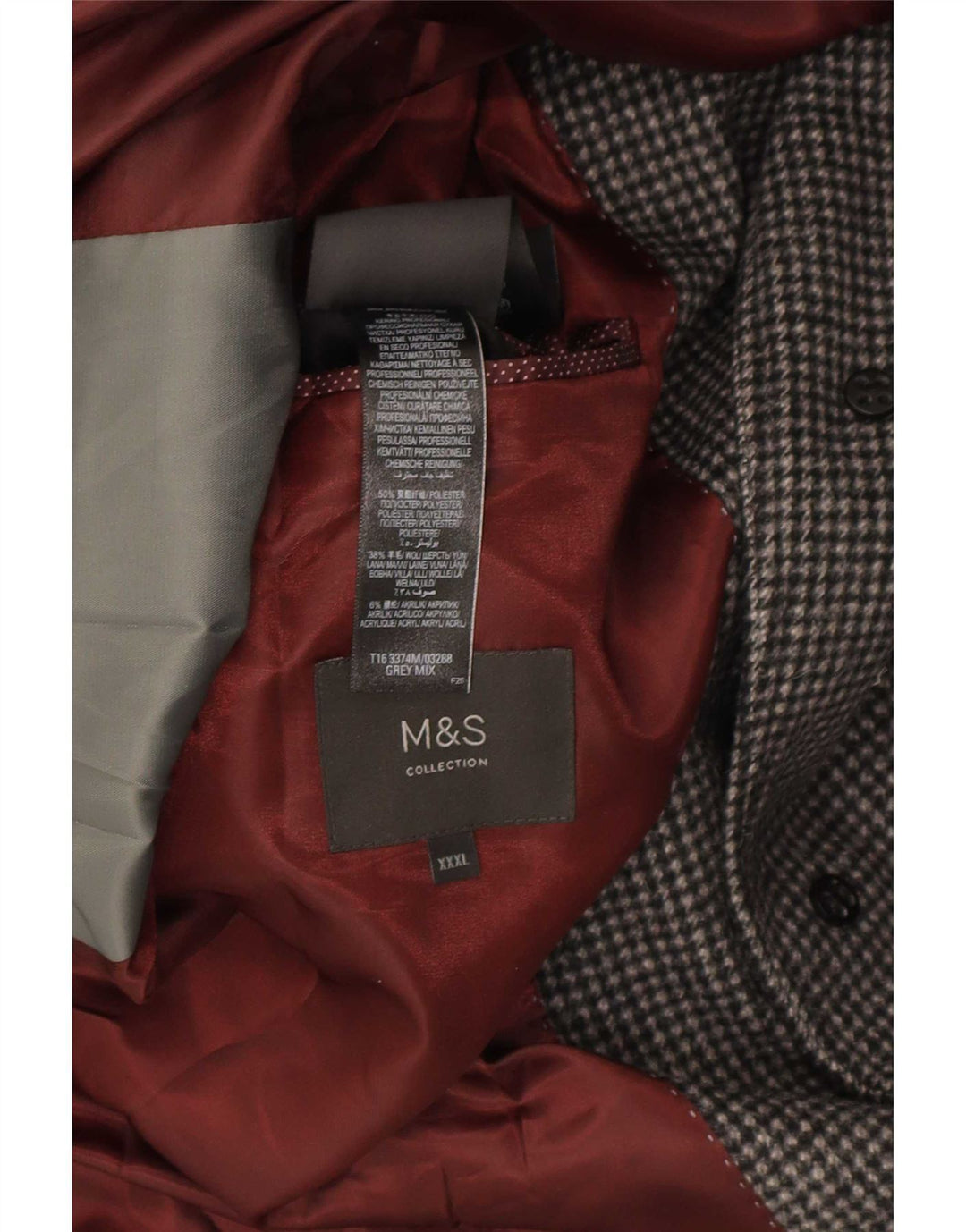 Marks & Spencer Manteau Homme UK 46 3XL Gris Pied-de-Poule Polyester