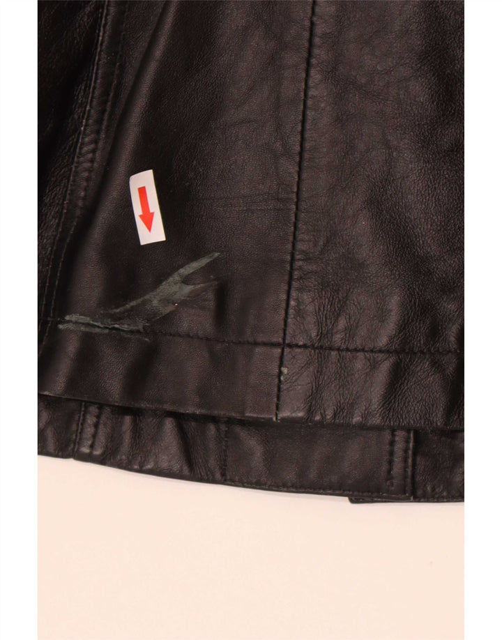 vintage Femme 3 Boutons Veste Blazer En Cuir UK 12 Moyen Noir