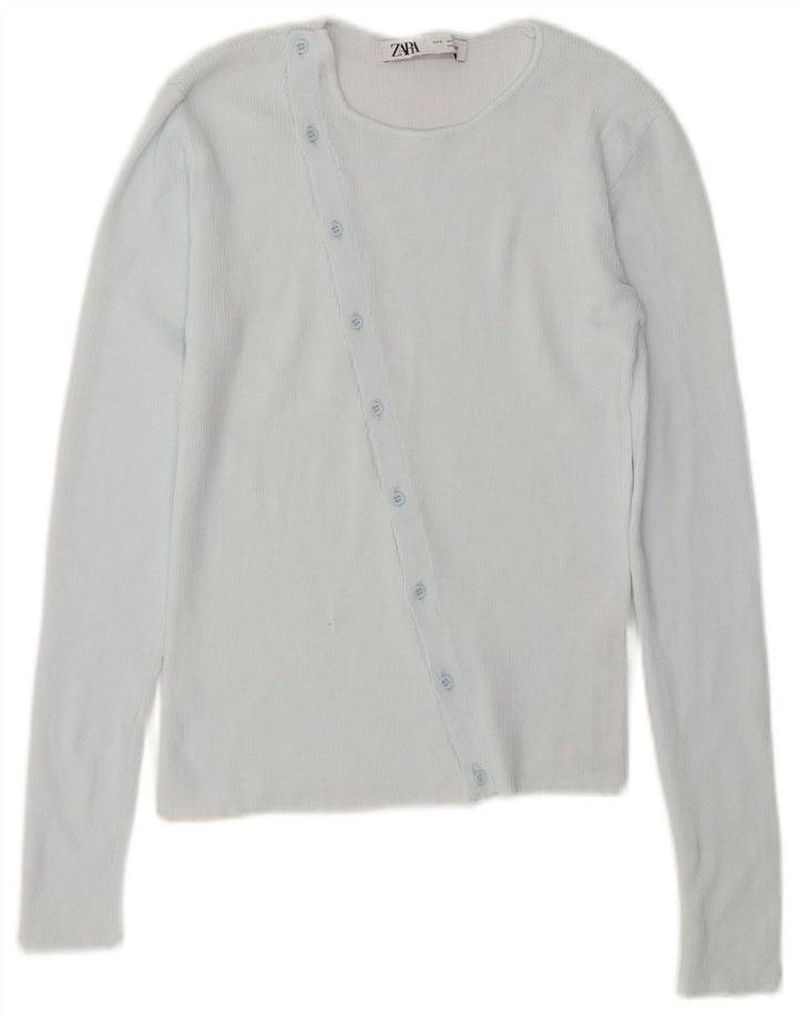 Zara Womens Crop Cardigan Top UK 10 Petit Nylon Bleu