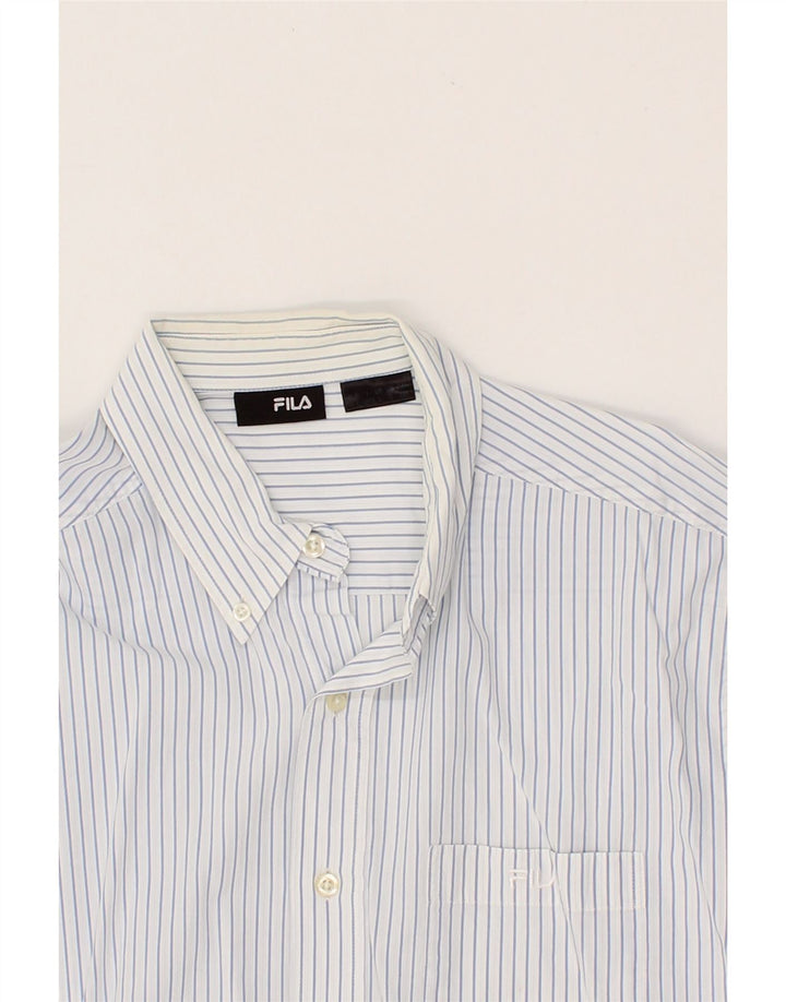FILA Mens Shirt Large White Striped Vintage Fila and Second-Hand Fila from Messina Hembry 