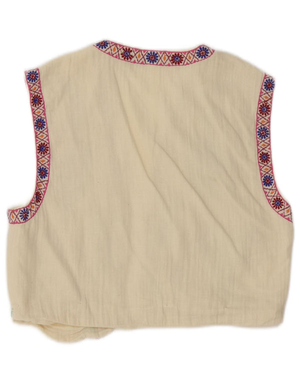 Zara Femme Gilet UK 10 Petit Coton Floral Blanc