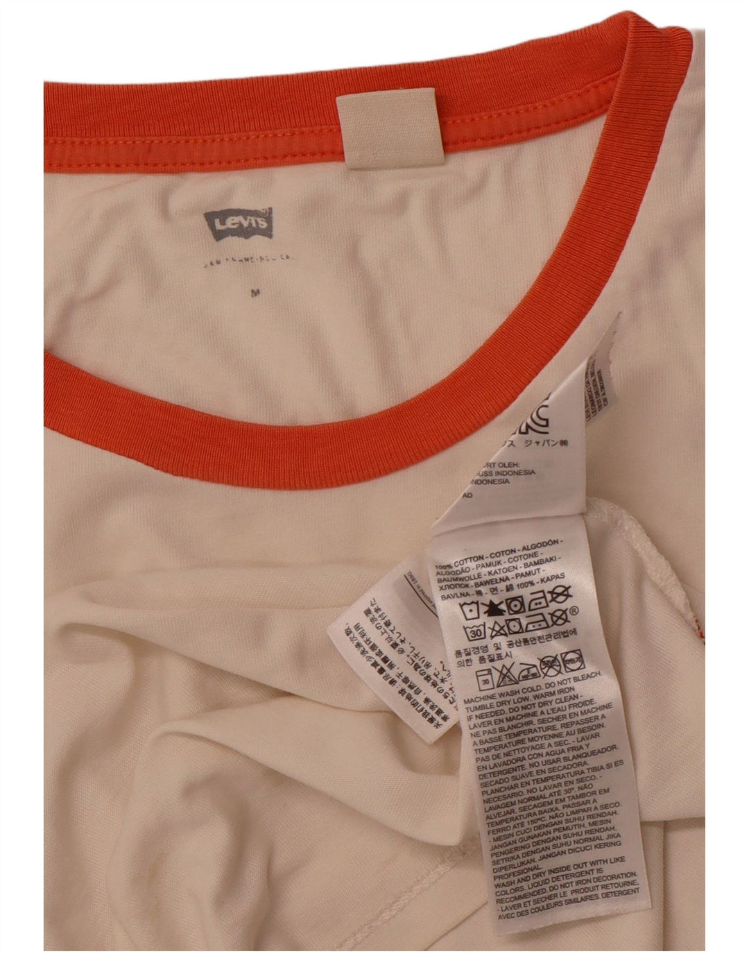 LEVI'S T-shirt court graphique pour femme UK 12 en coton blanc cassé moyen