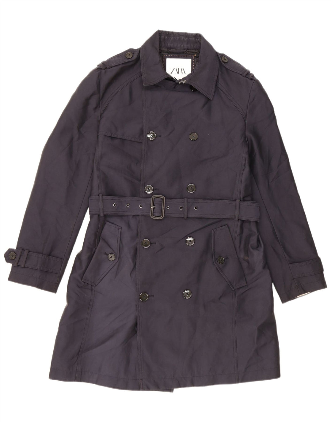 Zara Trench Homme UK 40 Large Bleu Marine Polyester