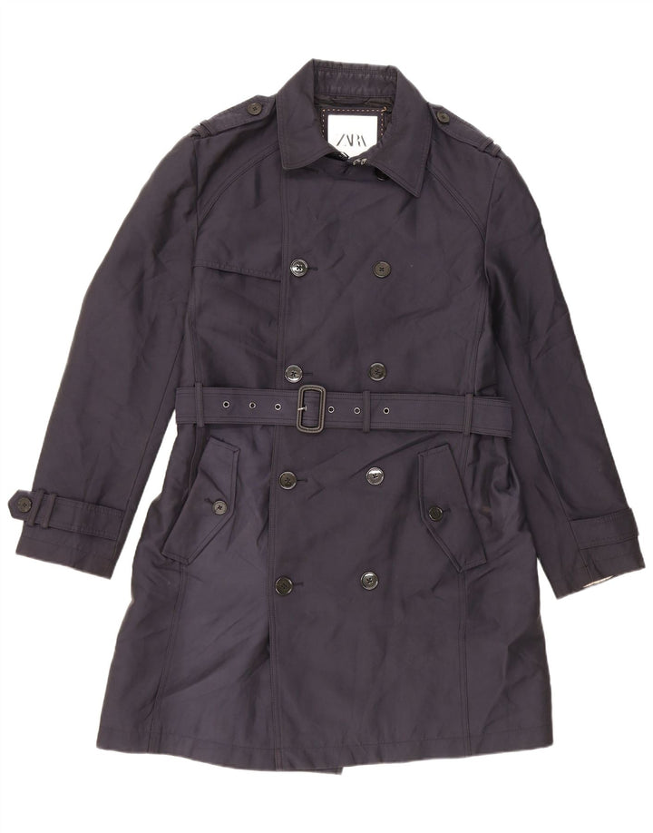 Zara Trench Homme UK 40 Large Bleu Marine Polyester