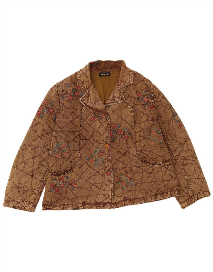 vintage Femme Bomber Jacket UK 16 Grand Coton Floral Brun