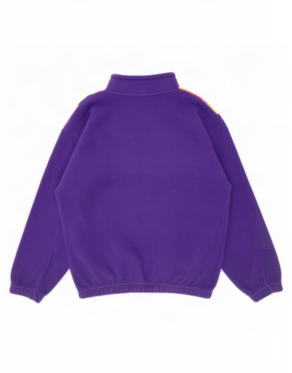 vintage Mens Graphic Zip Neck Fleece Jumper XL Violet Floral Coton