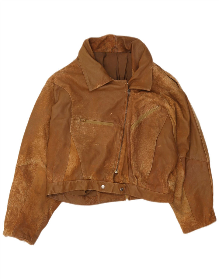 vintage Womens Crop Suede Jacket EU 42 Grand Cuir Brun