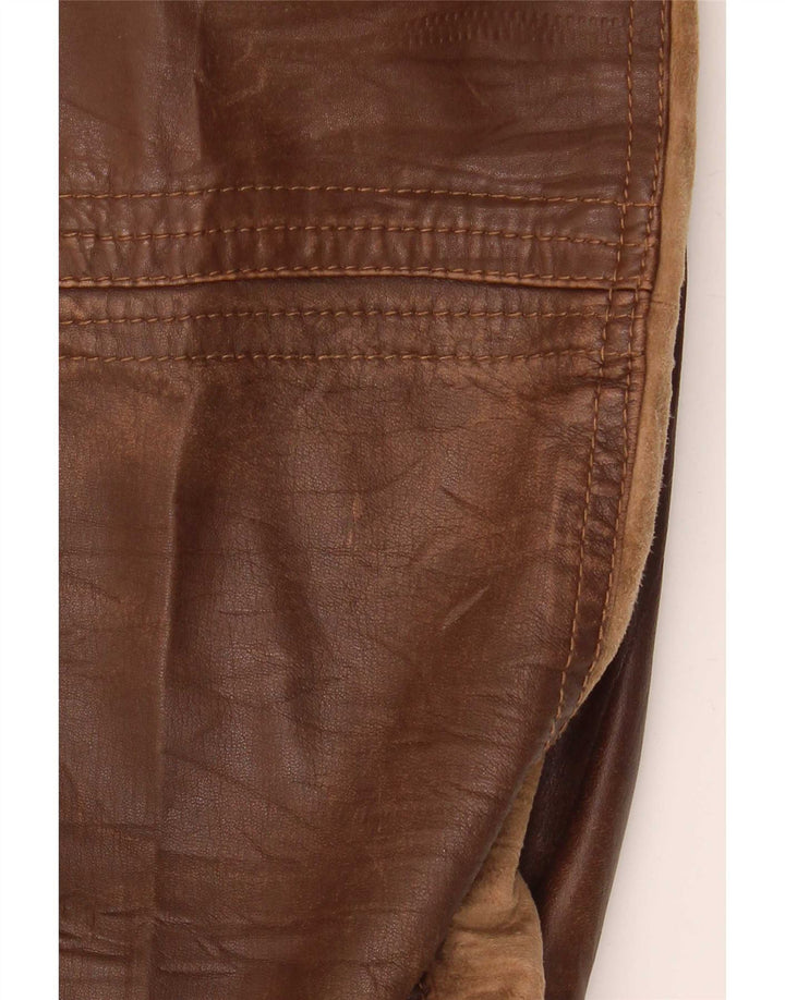 OVS Veste en Cuir Femme IT 48 Marron Moyen Colourblock