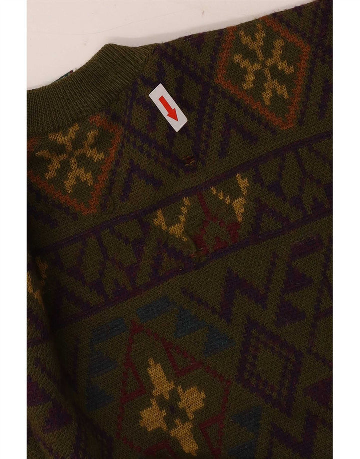 Navigare Pull col rond pour homme en laine géométrique kaki moyen