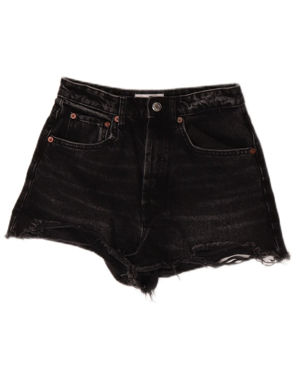 Zara Short en jean taille haute pour femme, jambe large, EU 36 XS W26, coton noir