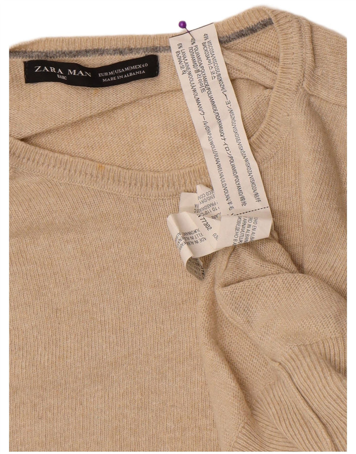 Zara Pull Col Rond Homme Beige Moyen Viscose