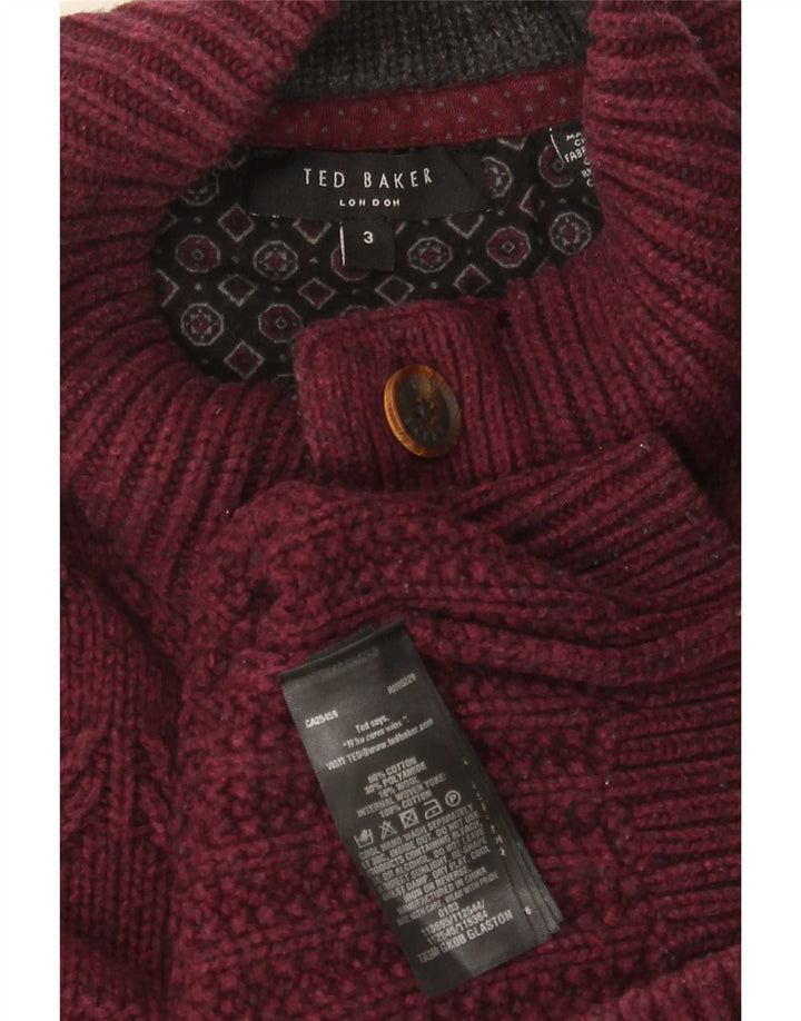 Ted Baker Pull à col boutonné pour homme Taille 3 Coton bordeaux moyen