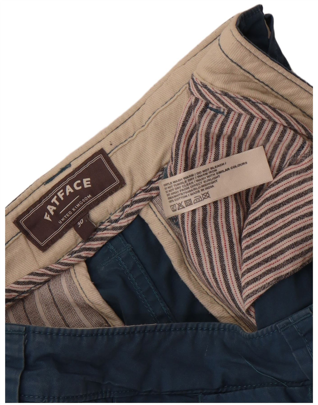 Fat Face Short Chino Homme W30 Bleu Moyen Coton
