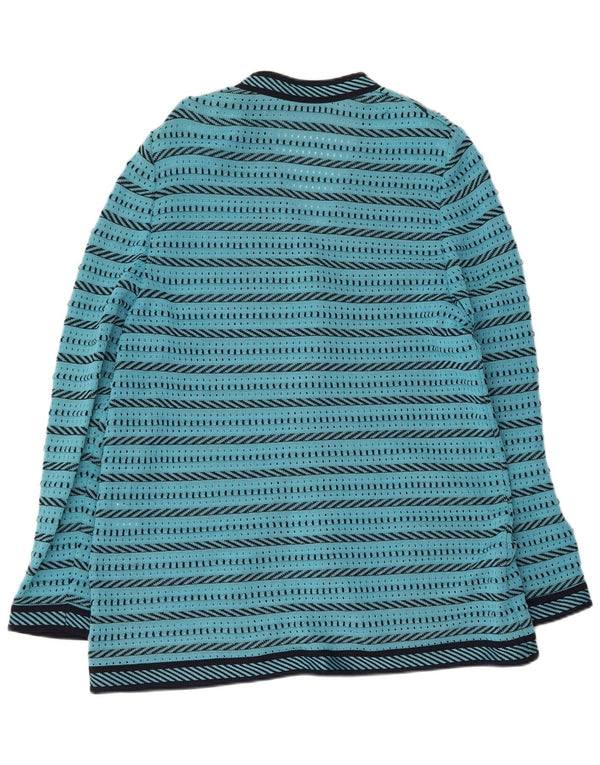 Liola Womens Cardigan Sweater UK 14 Large Bleu Rayé Coton