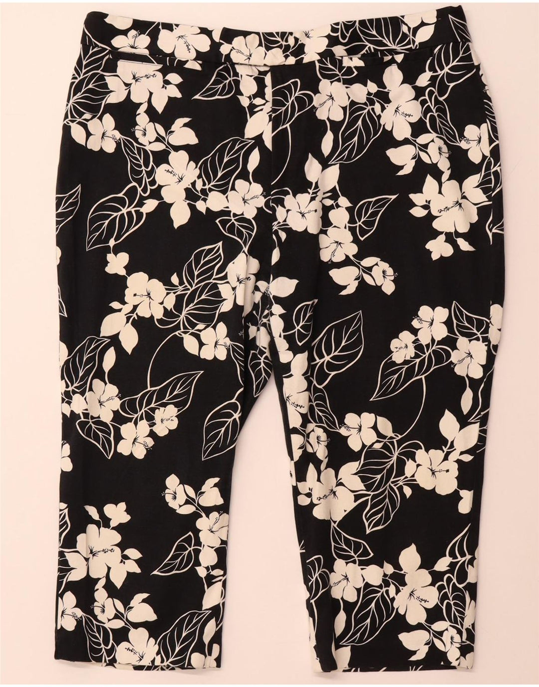 CHAPS Pantalon Capri Droit Femme US 16 2XL W38 L20 Coton Floral Noir