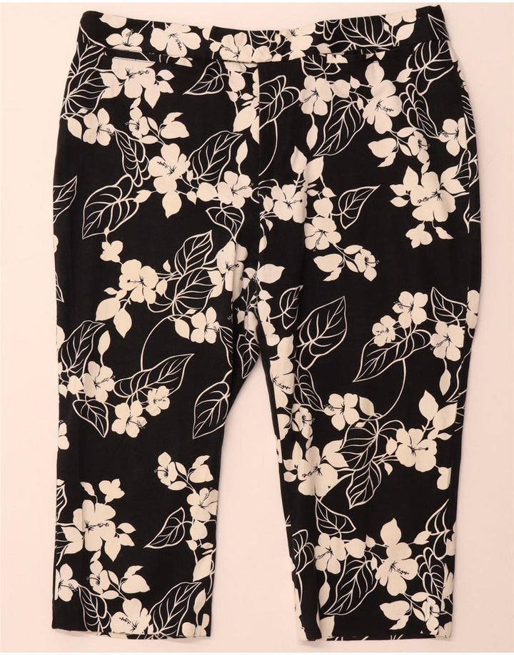 CHAPS Pantalon Capri Droit Femme US 16 2XL W38 L20 Coton Floral Noir