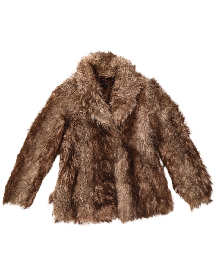 OASIS Veste en fausse fourrure pour femme UK 10 Petit acrylique rayé marron